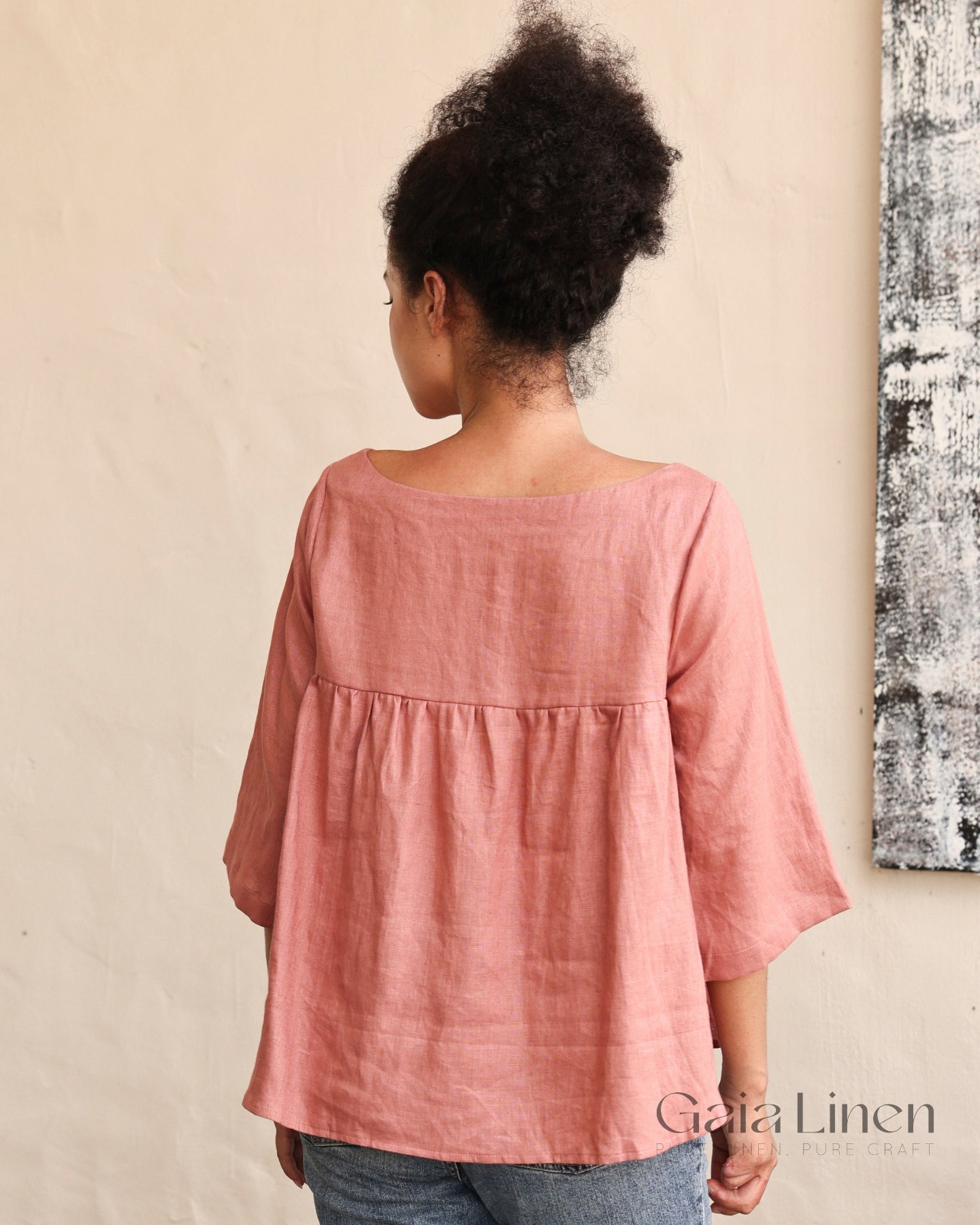 Linen bell sleeve blouse