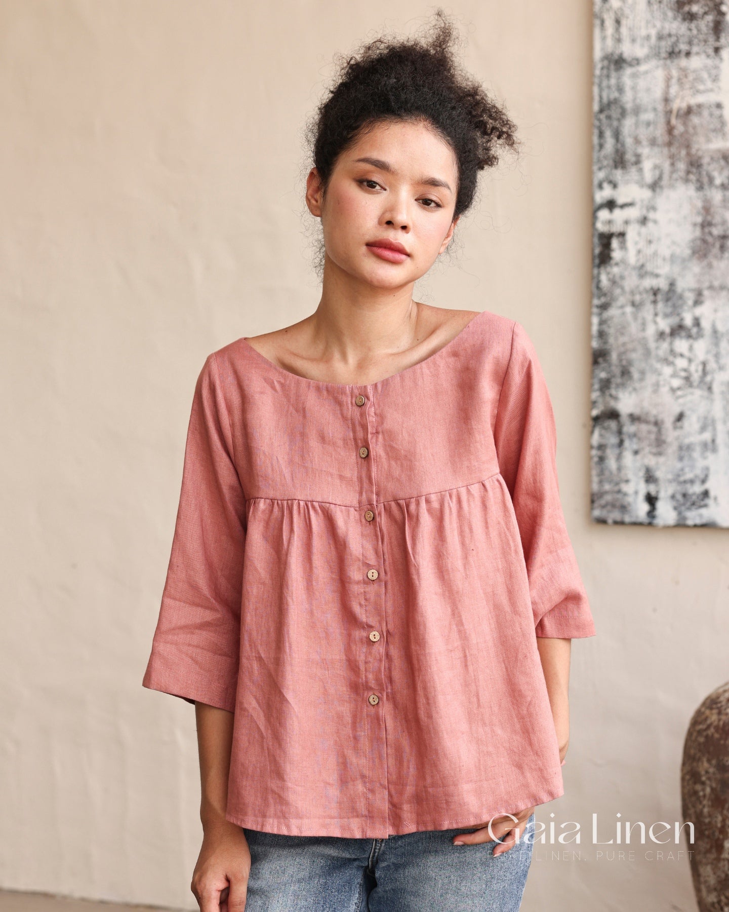 Linen bell sleeve blouse