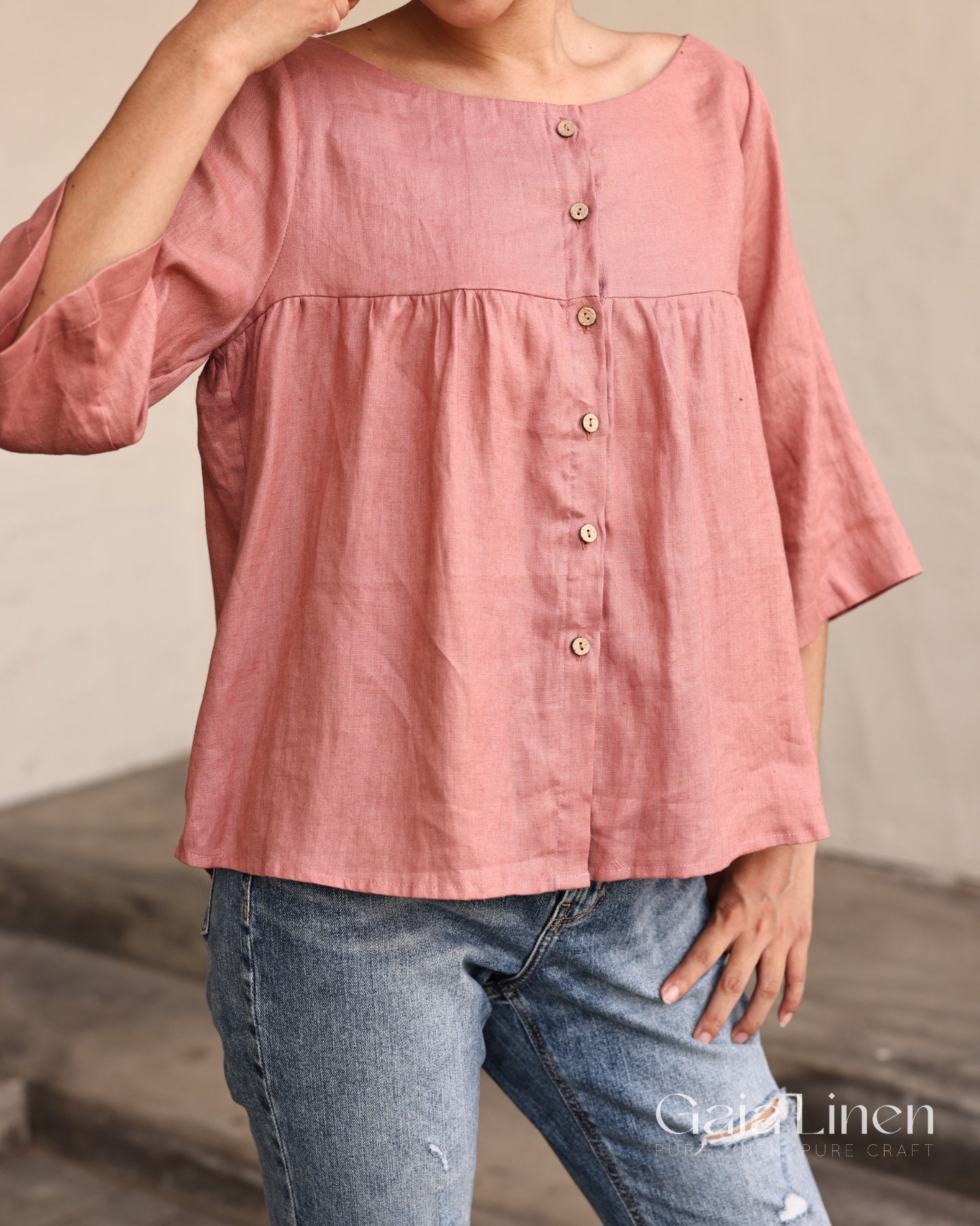 Linen bell sleeve blouse