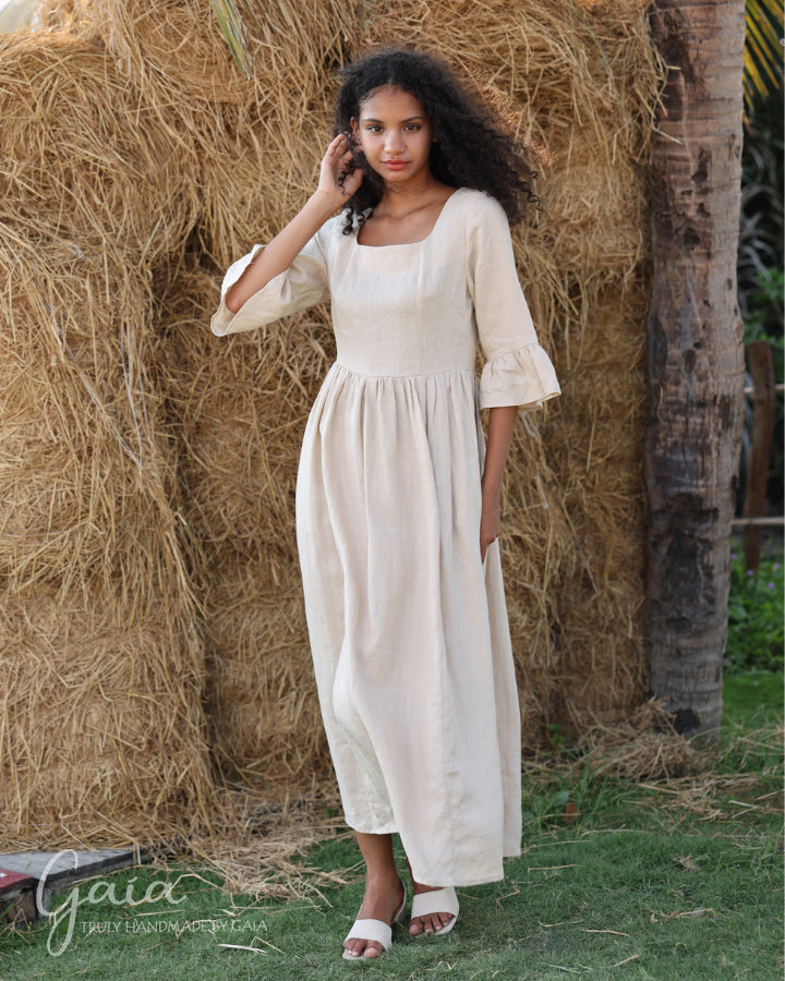 Linen bell sleeve dress