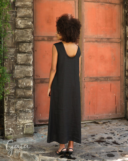 Linen black sleeveless maxi dress