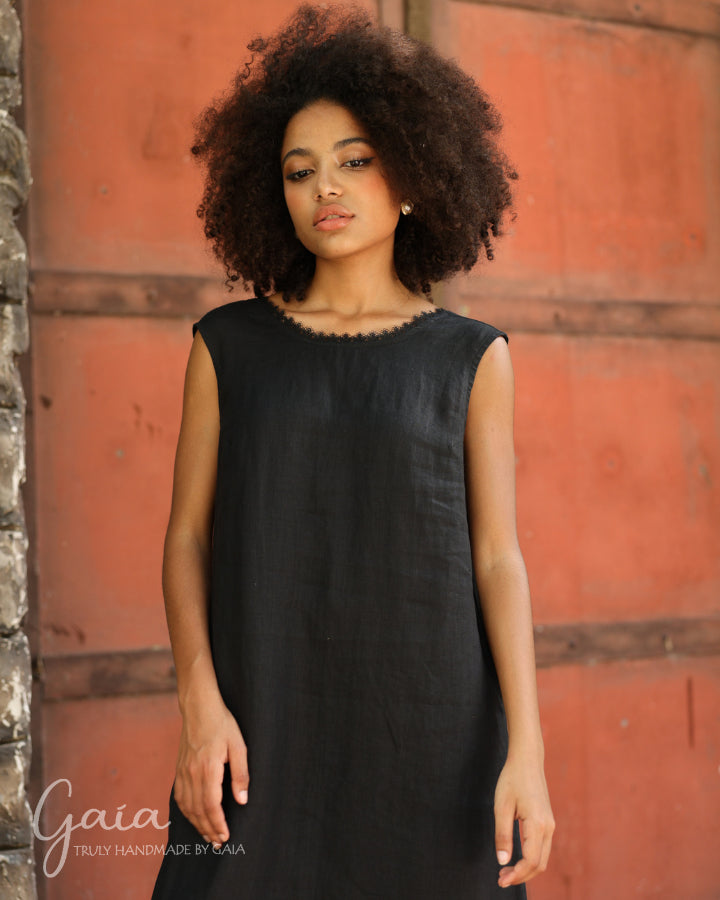 Linen black sleeveless maxi dress