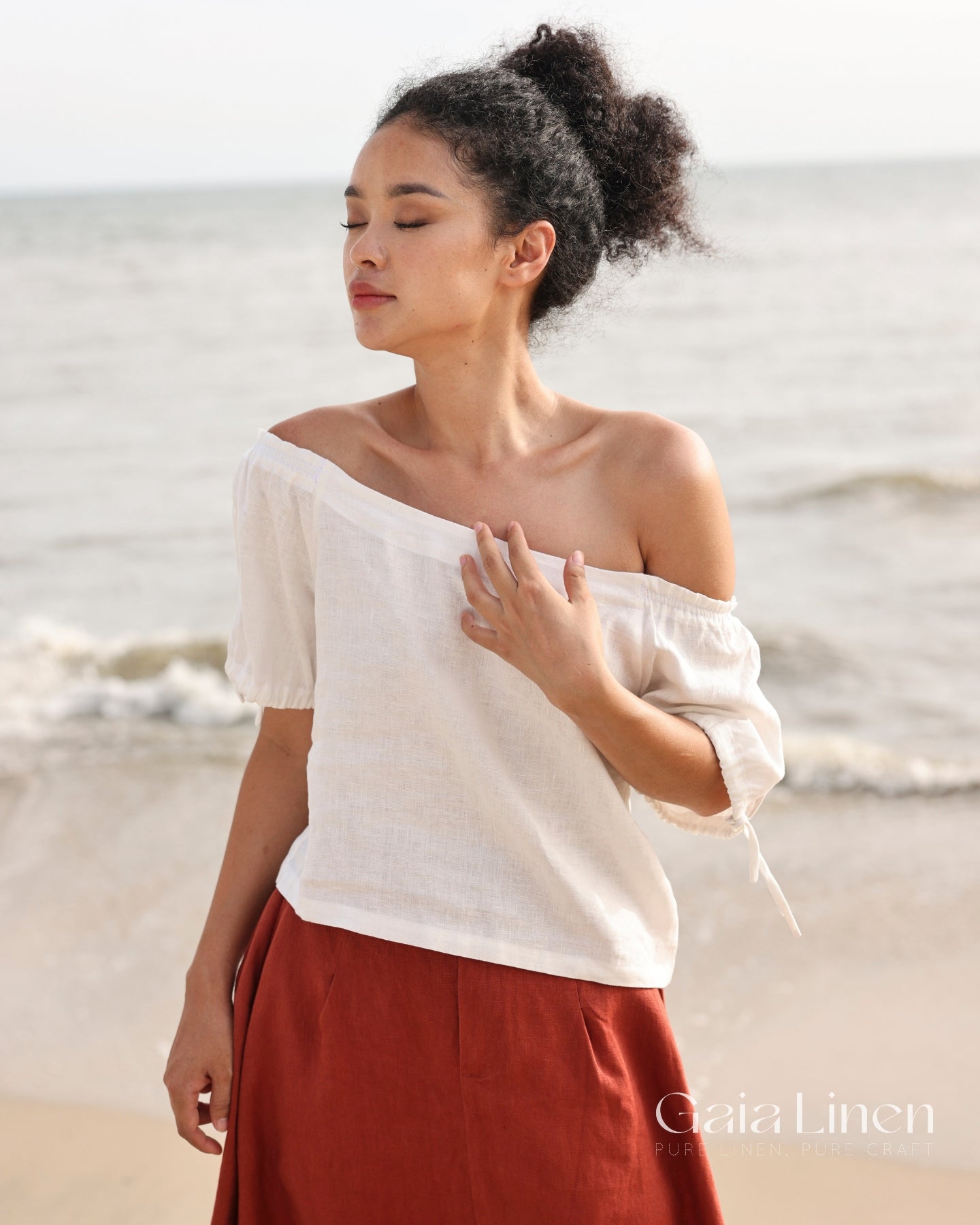 Linen blouse off the shoulder