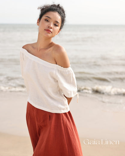 Linen blouse off the shoulder