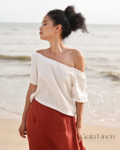 Linen blouse off the shoulder