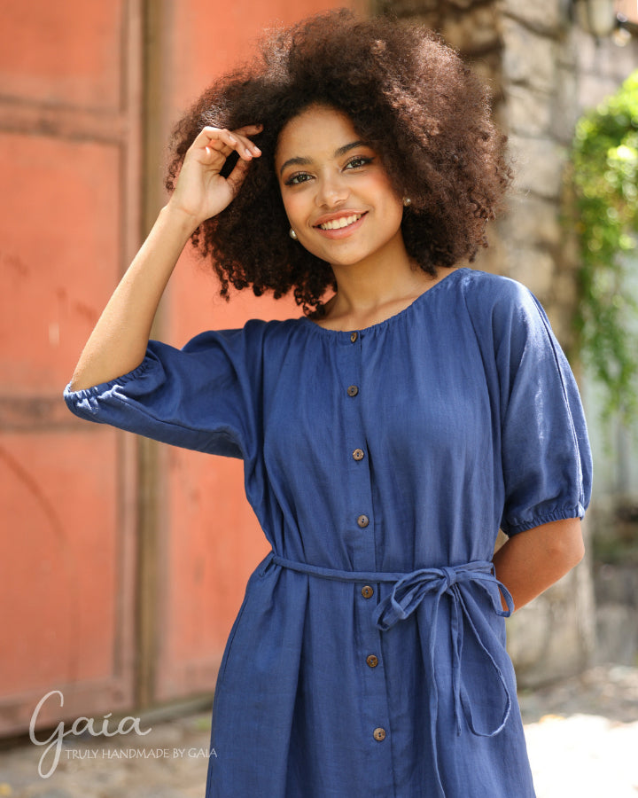 Linen boat neck dress CHANIA Linen boat neck dress CHANIA