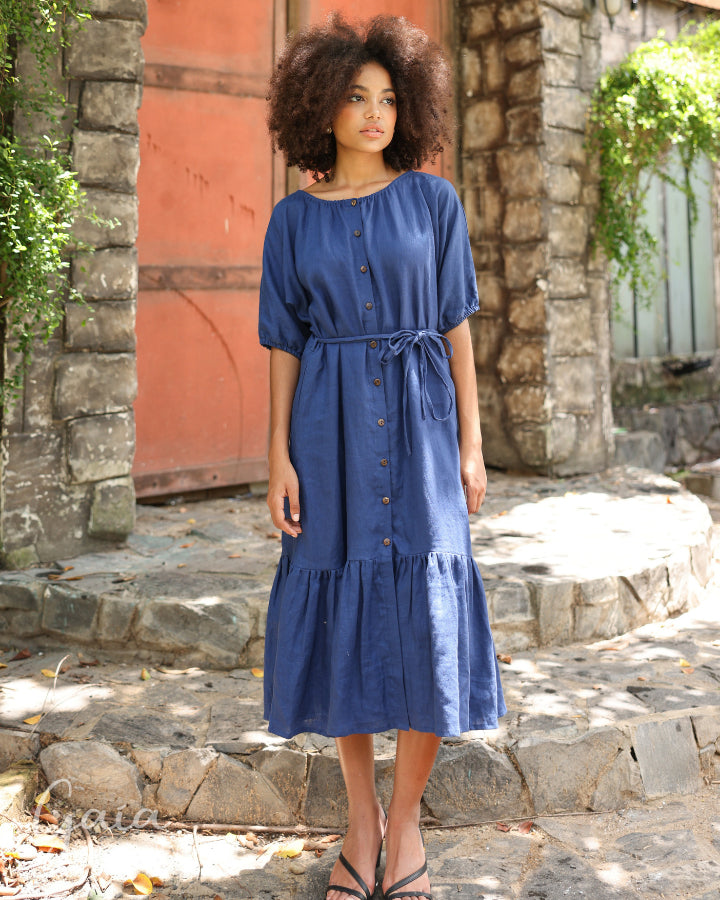 Linen boat neck dress