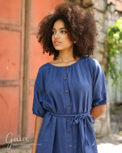 Linen boat neck dress