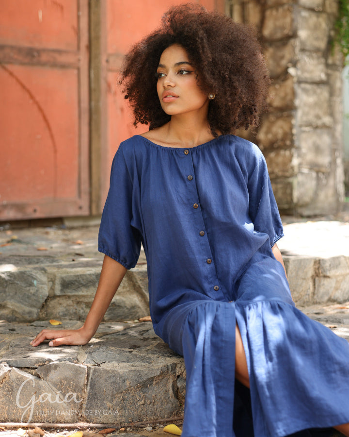 Linen boat neck dress CHANIA Linen boat neck dress CHANIA