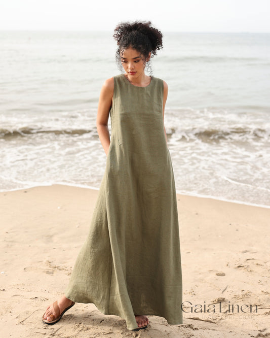 Linen boho maxi dress