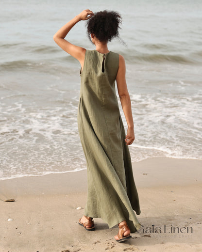 Linen boho maxi dress