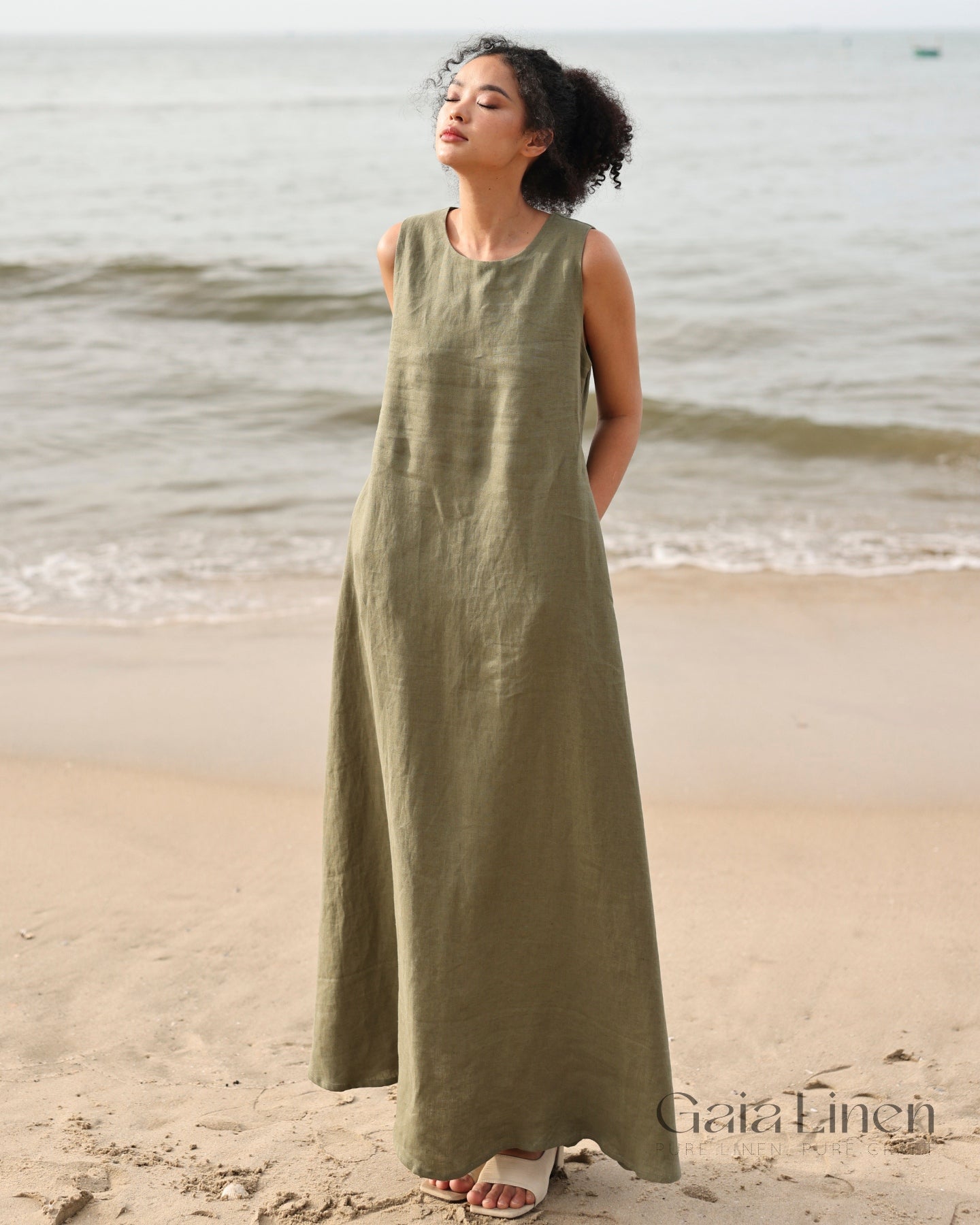 Linen boho maxi dress