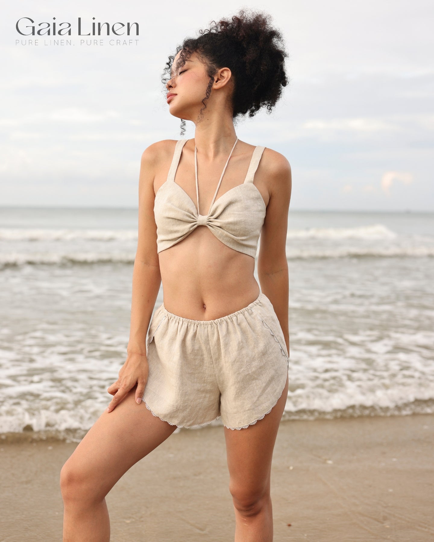 Linen bralette and shorts set