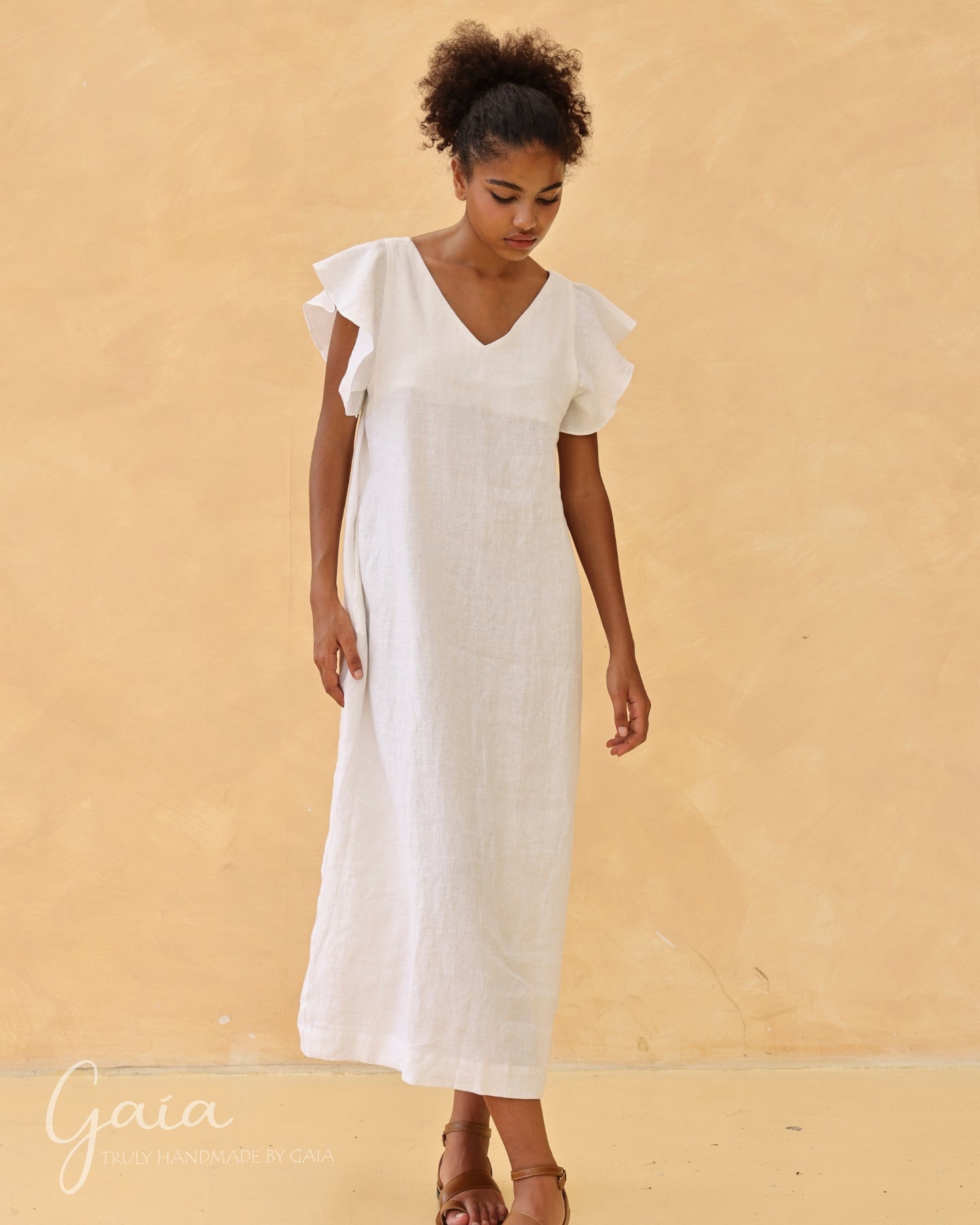 Linen butterfly sleeve maxi dress 