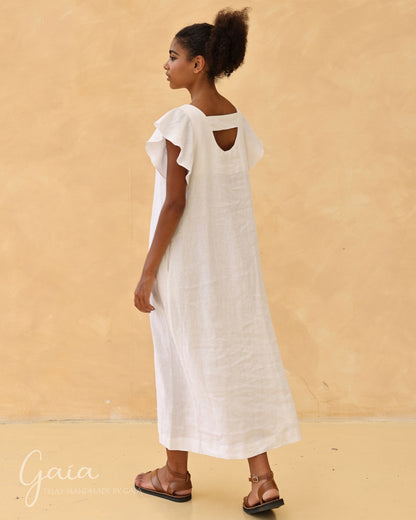 Linen butterfly sleeve maxi dress 