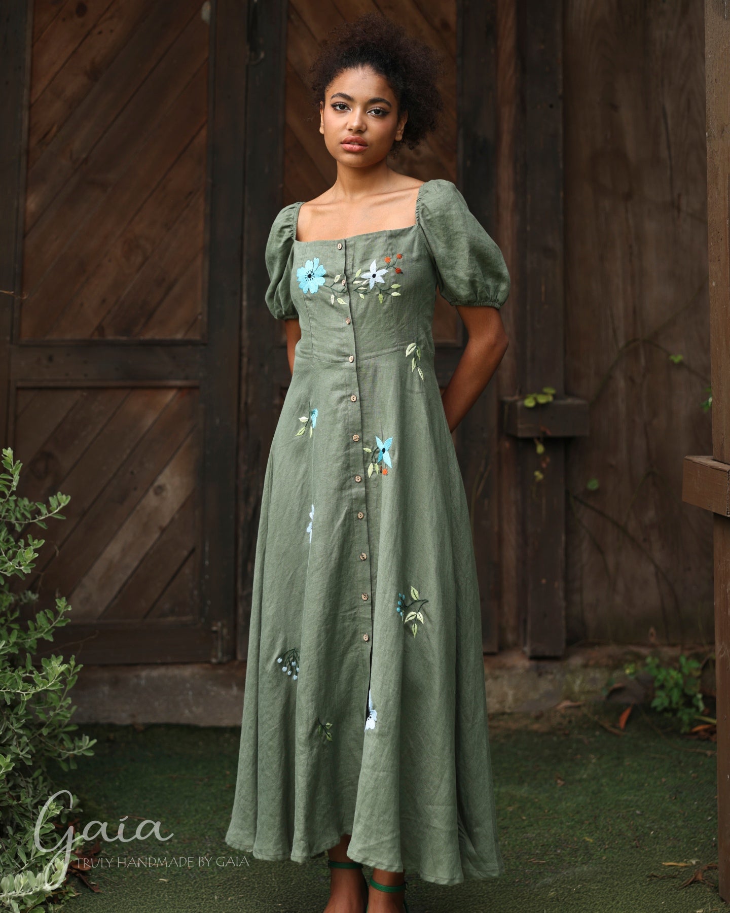 Zara Green Linen Dress Hand Embroidered Linen Button Down Dress Hailey Zara Green Linen Dress Hand Embroidered Linen Button Down Dress Hailey