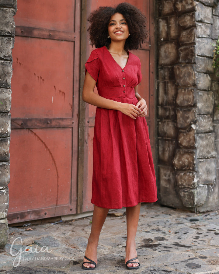 Linen button down front dress CHORA