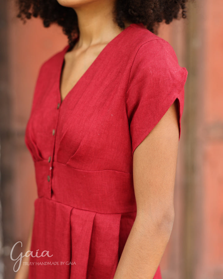 Linen button down front dress