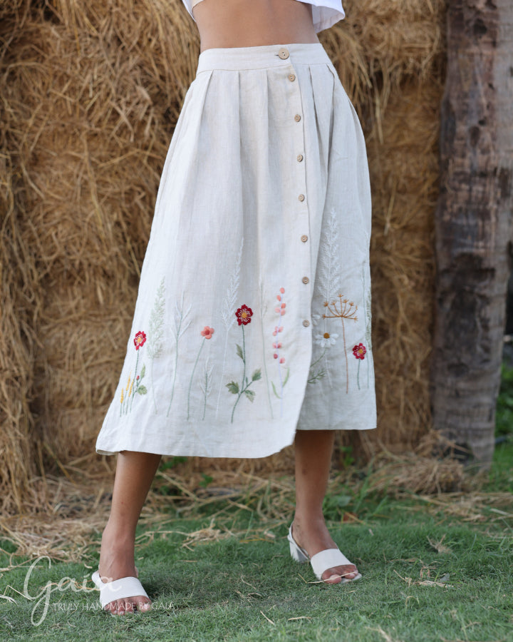 Button down linen skirt best sale