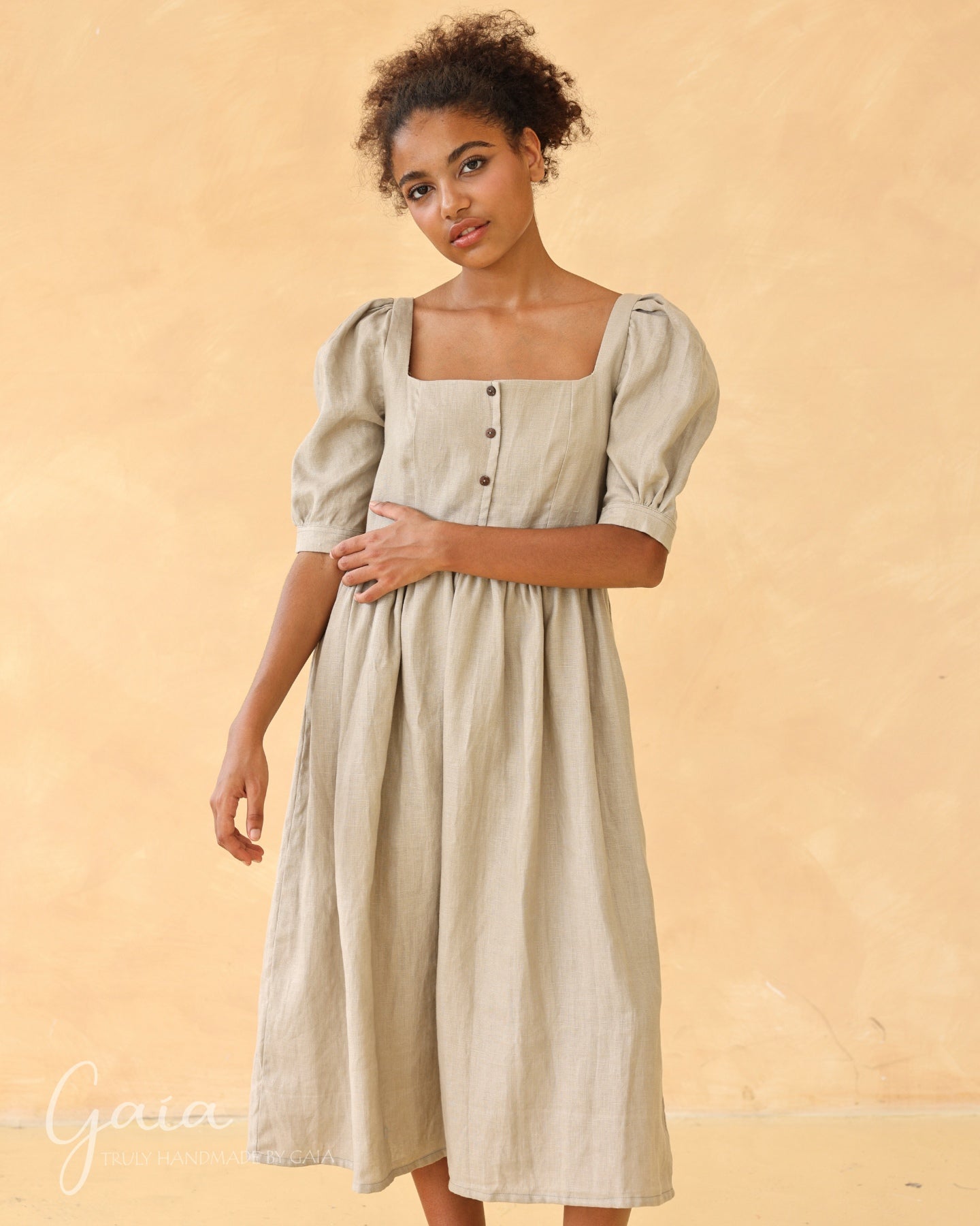 Linen button front dress