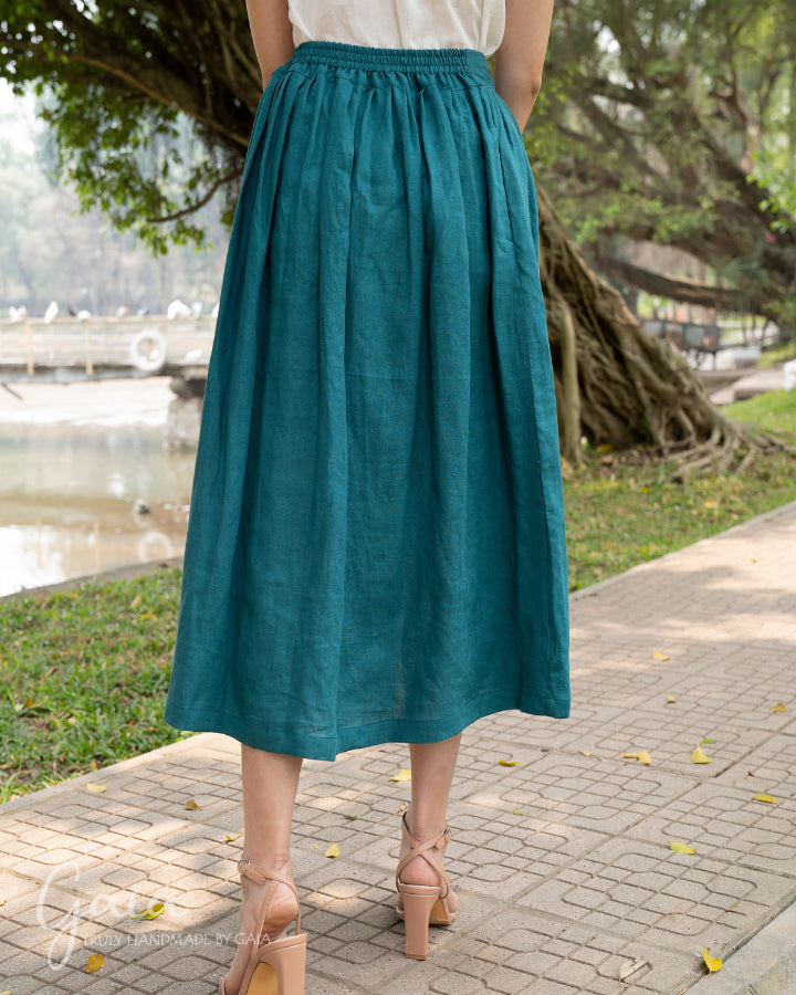 Linen button front skirt