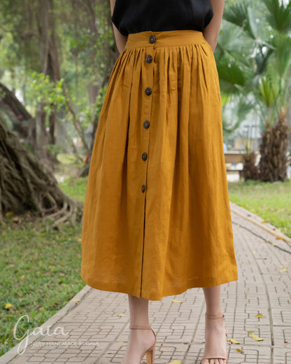 Linen button front skirt