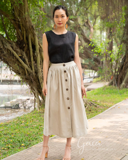 Linen button front skirt