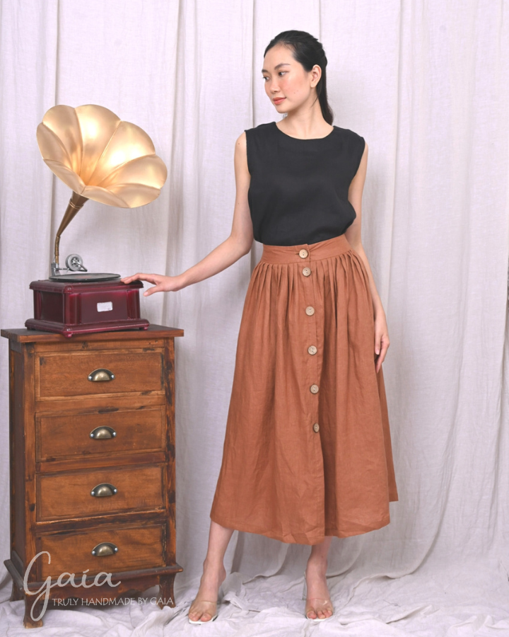 Linen button front skirt NANCY