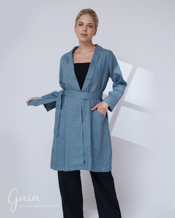 Linen coat with belt