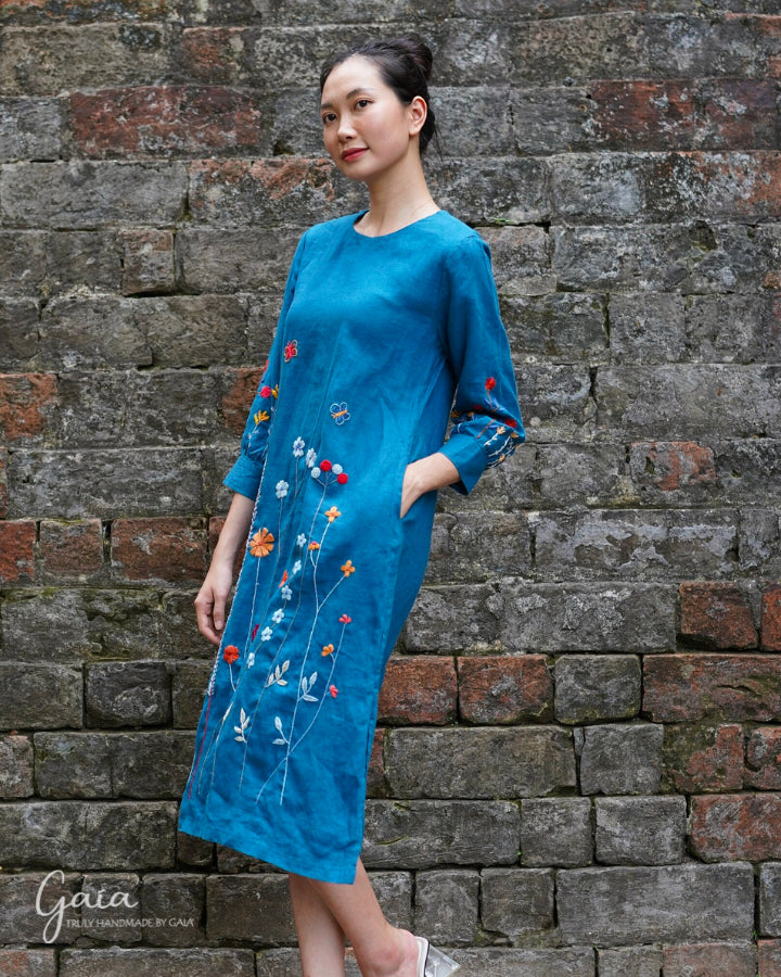 Linen cocktail dress with handmade embroidery KAI Linen cocktail dress with handmade embroidery KAI