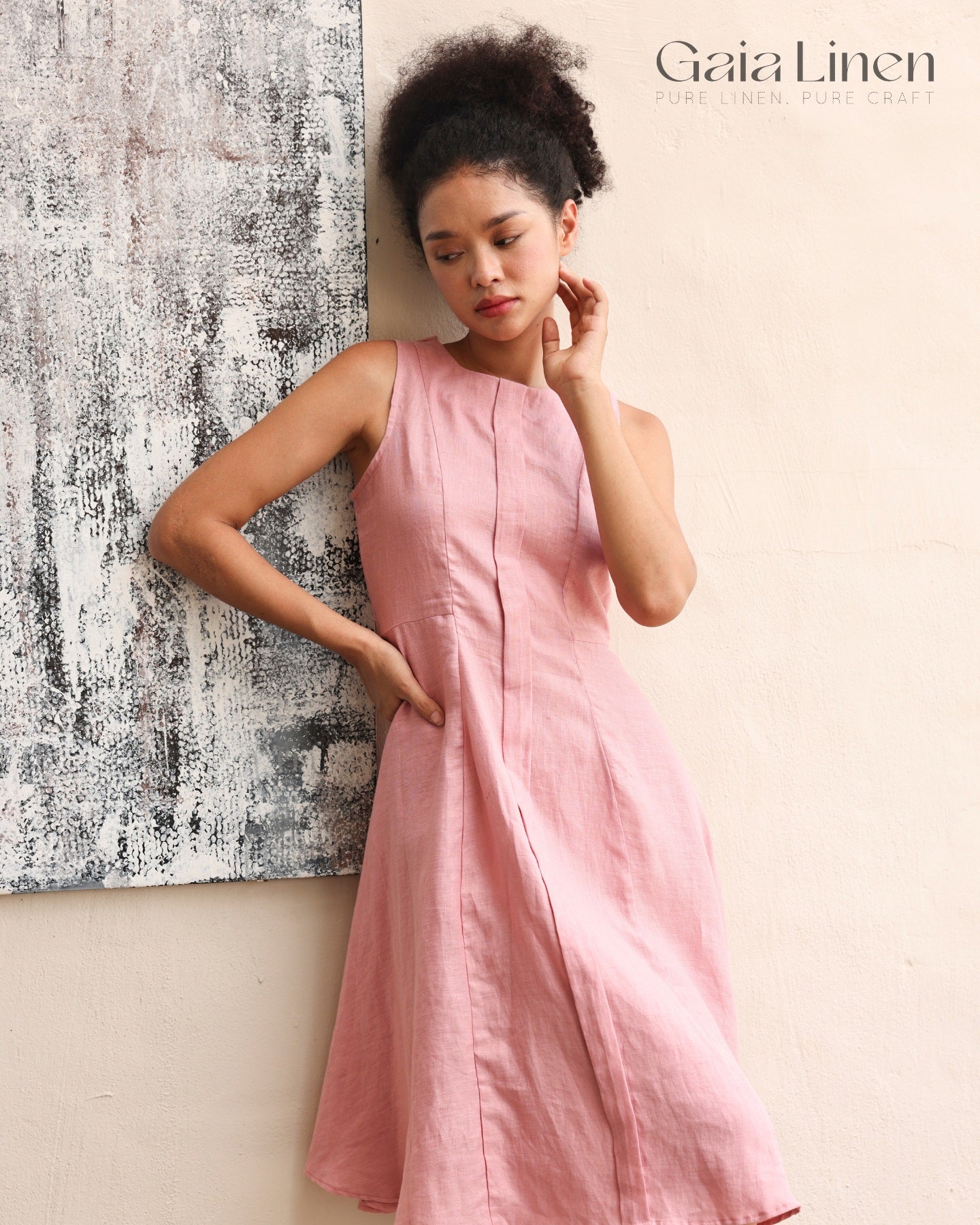 Linen crew neck dress