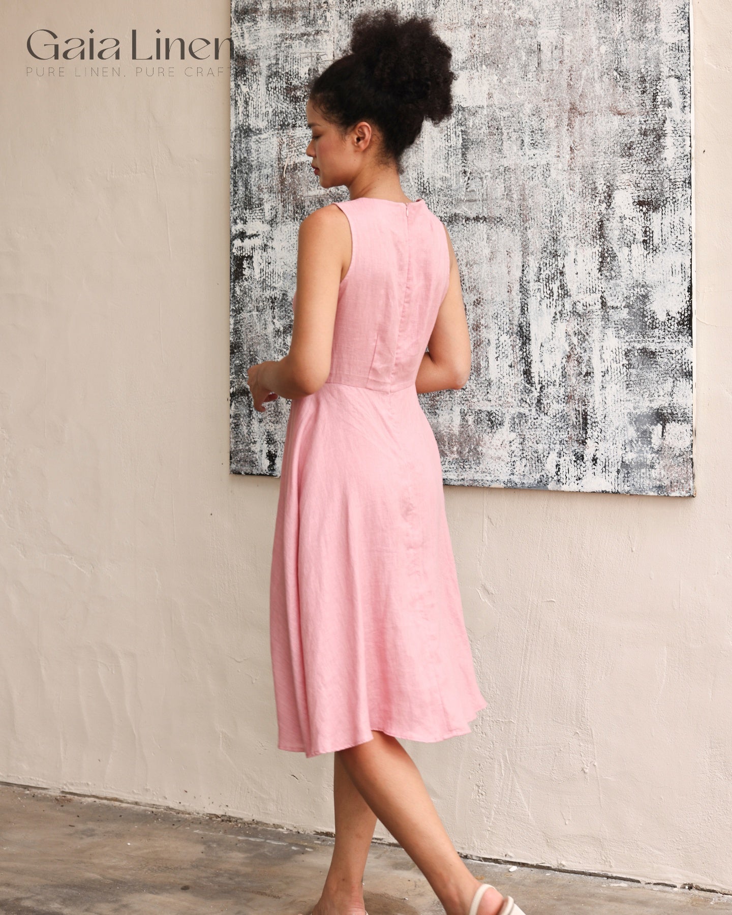 Linen crew neck dress