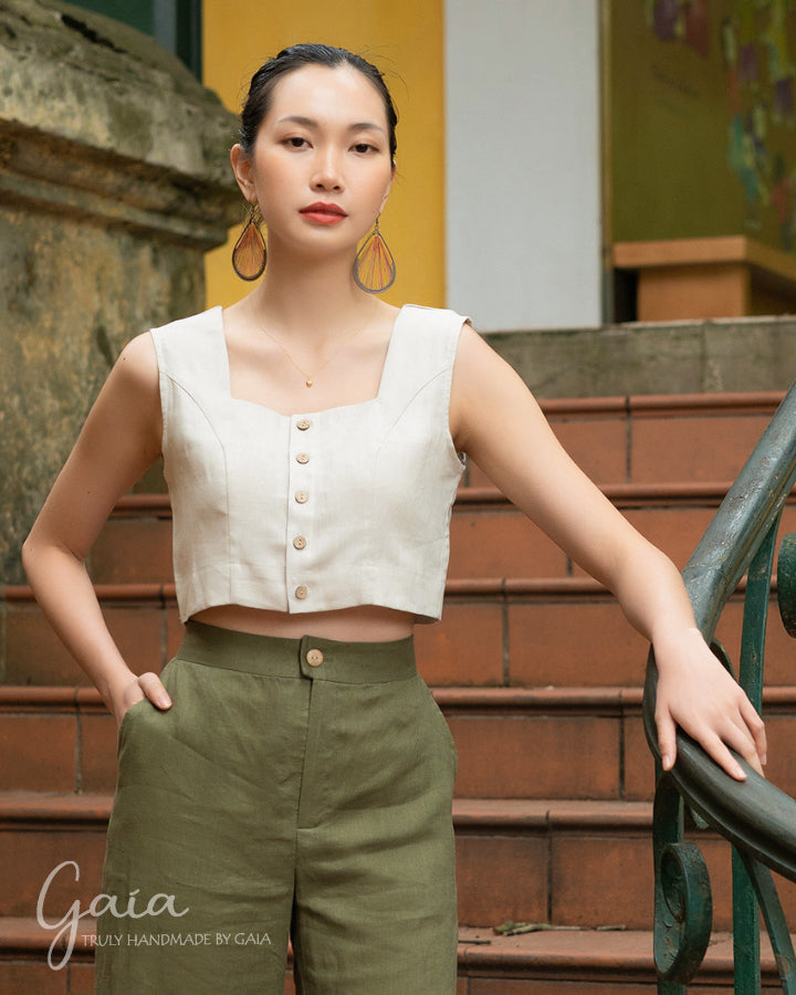 Linen crop tank top