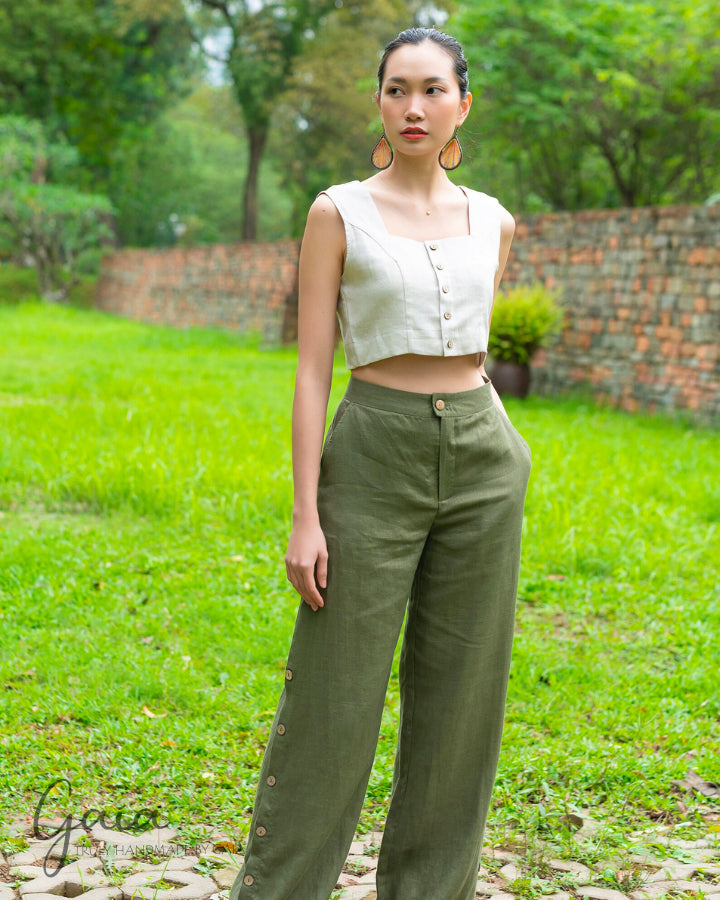 Linen crop tank top