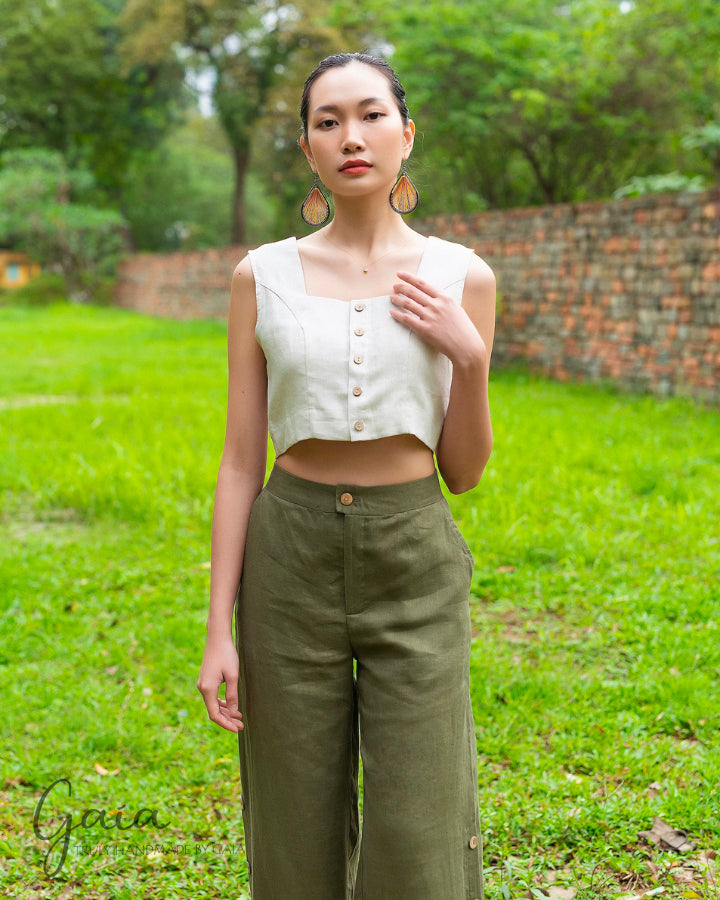 Linen crop tank top