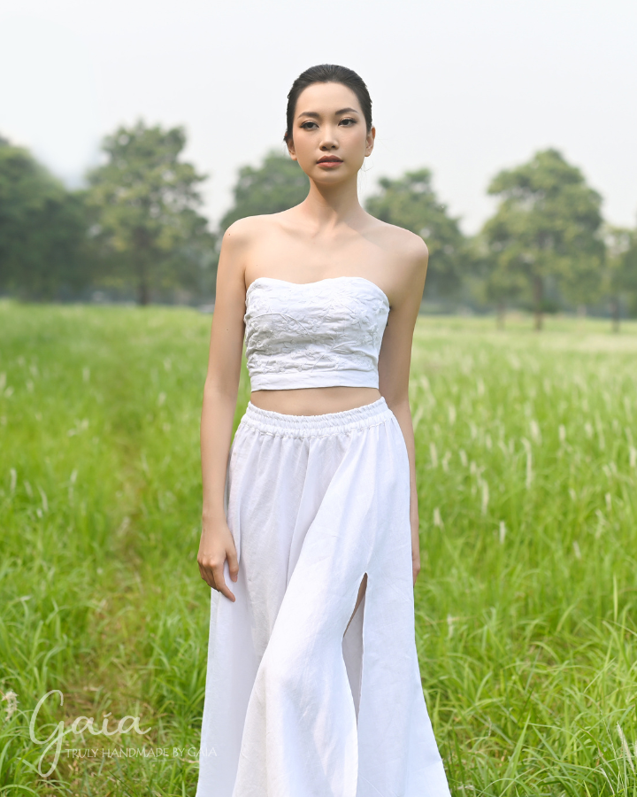 Linen crop top wedding gown