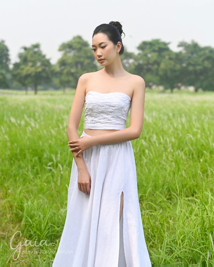 Linen crop top wedding gown