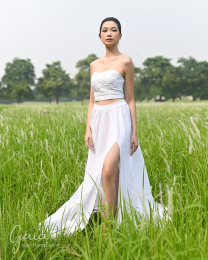 Linen crop top wedding gown