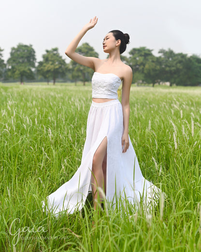 Linen crop top wedding gown