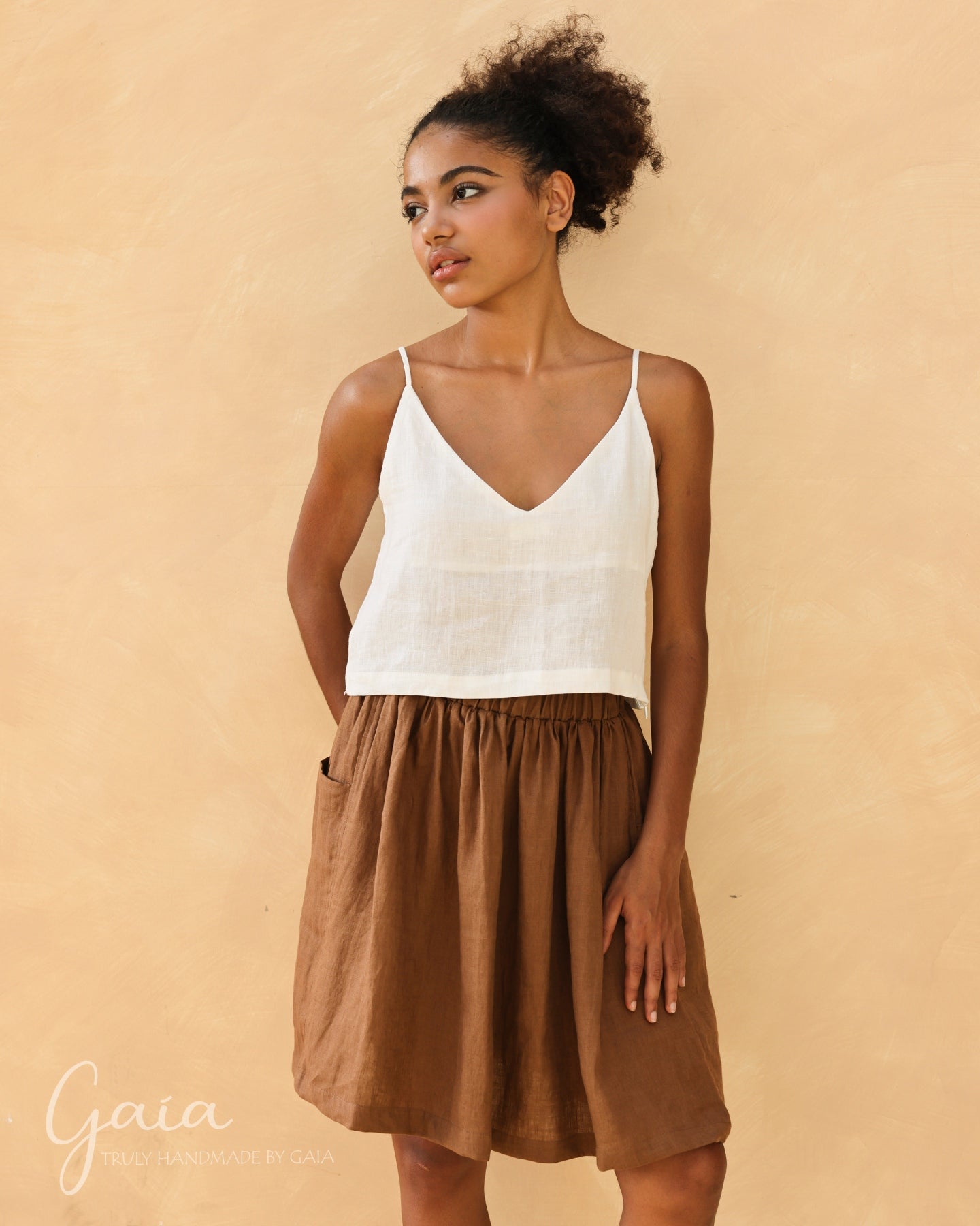 Linen crop top with spaghetti straps