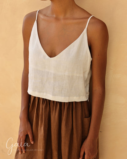 Linen crop top with spaghetti straps