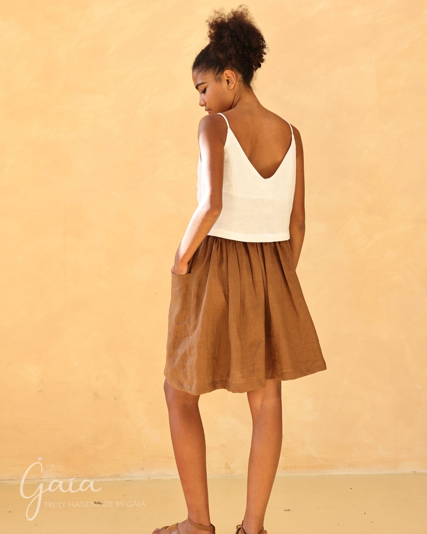 Linen crop top with spaghetti straps