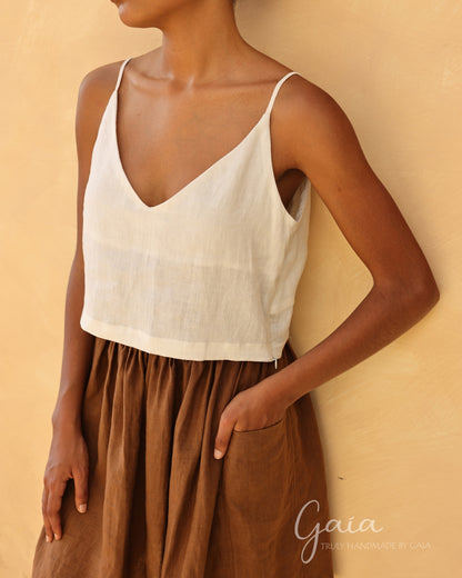 Linen crop top with spaghetti straps