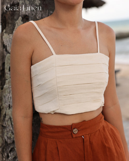 Linen cropped pleated top