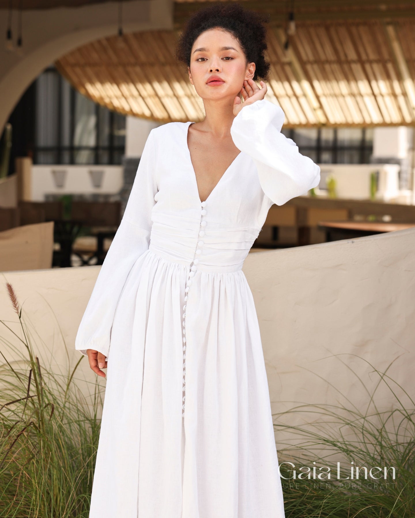 Linen deep V-neck maxi dress AINE Linen deep V-neck maxi dress AINE