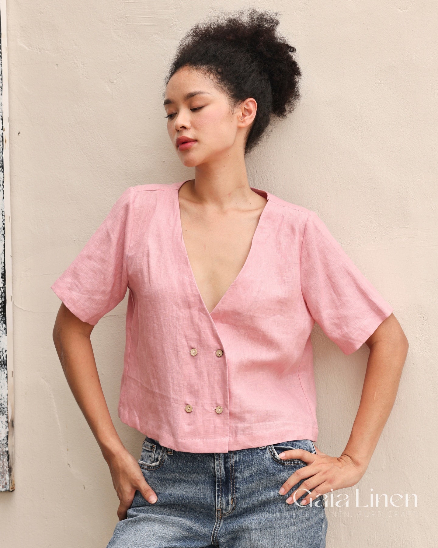 Linen deep V-neck top