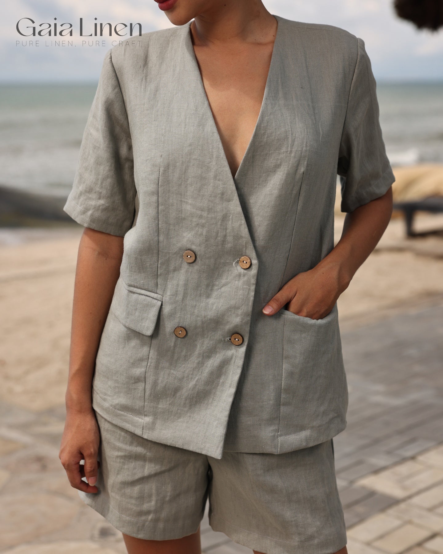 Linen double-breasted vest