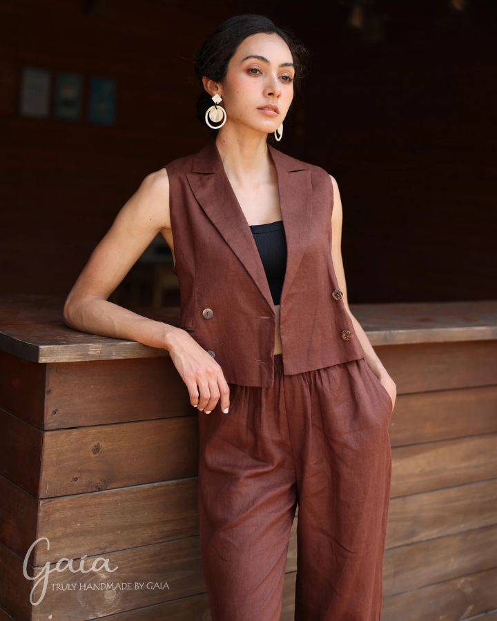 Linen double-breasted waistcoat ESTHER - Main Image