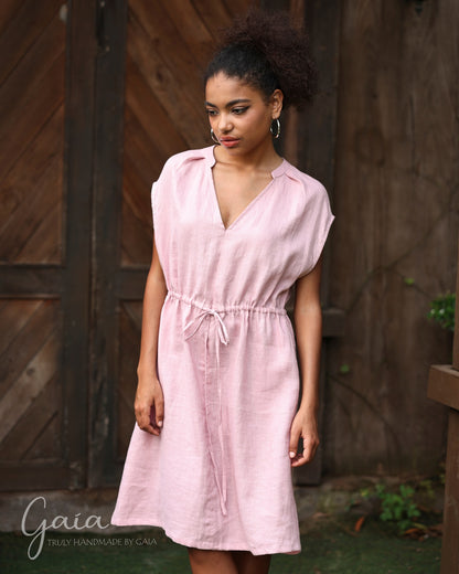 Linen drawstring waist dress