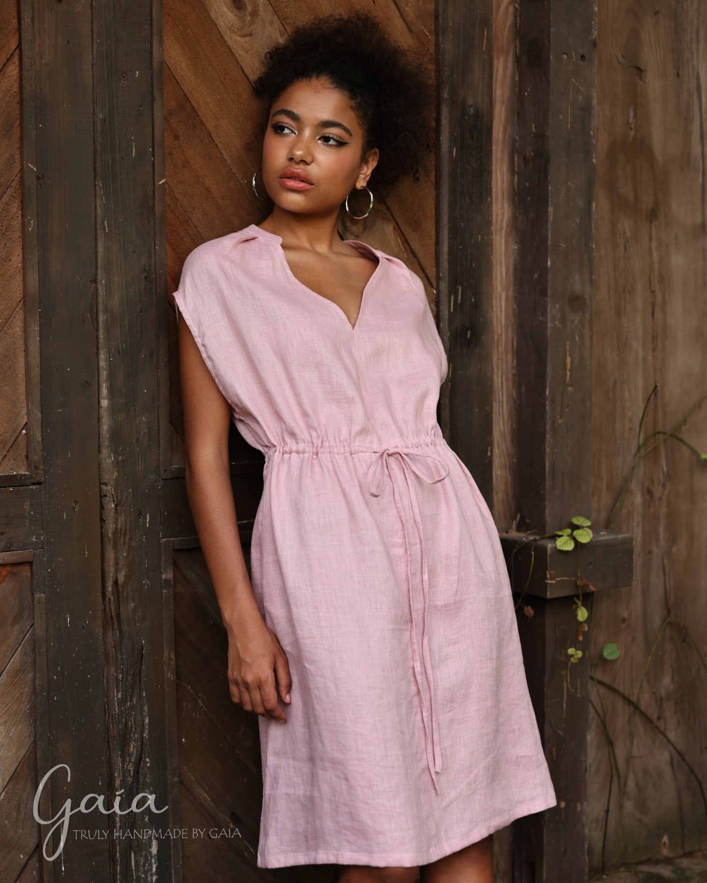 Linen drawstring waist dress